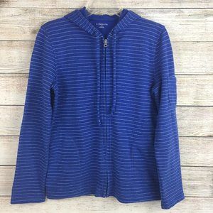 VTG Liz Claiborne Hoodie Blue Silver Metallic Striped Full Zip Women's M